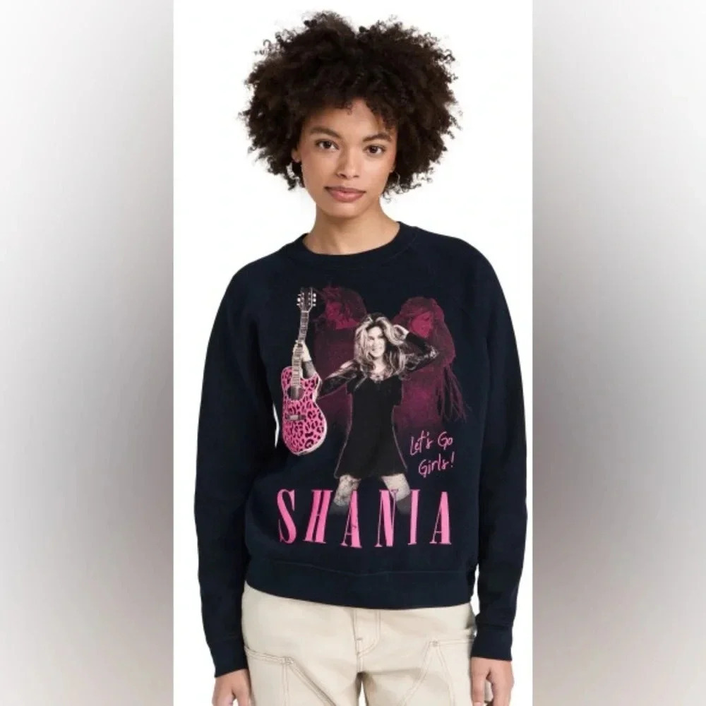 NWOT Daydreamer Shania Twain Leopard Guitar Sweatshirt in Black Onyx